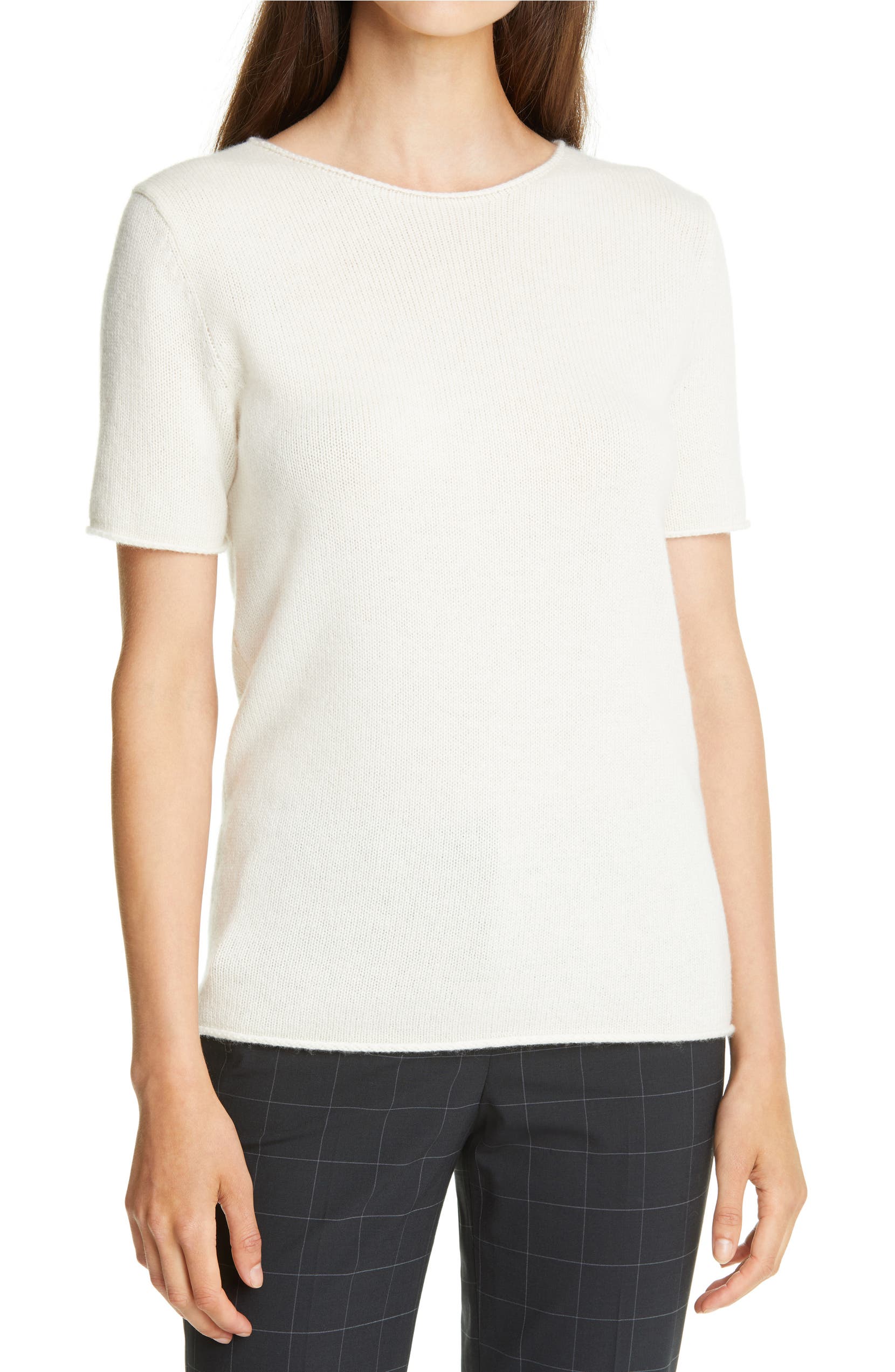 THEORY Tolleree Short Sleeve Cashmere Sweater, Main, color, IVORY