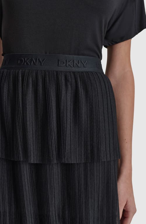 Shop Dkny Tiered Plissé Mesh Skirt In Black