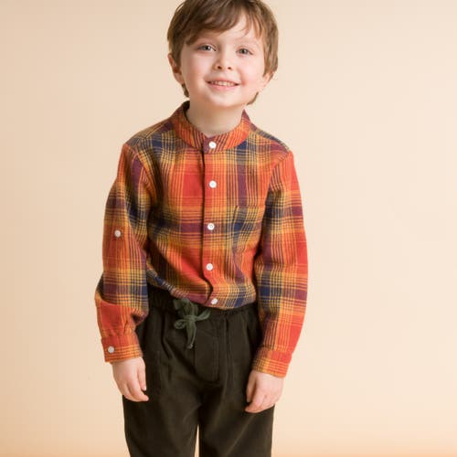 Shop Beet World Boys Long Sleeve Flannel Check Shirt In Orange Plaid