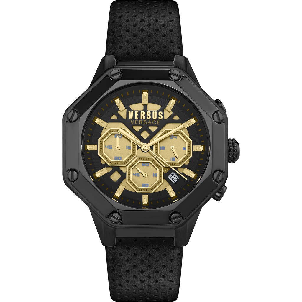 VERSUS Versace Palestro Leather Strap Chronograph Watch, 45mm in Ip Black