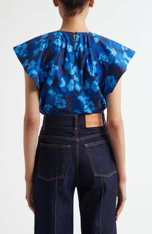 Shop Ulla Johnson Rumi Print Flutter Sleeve Top In Azure