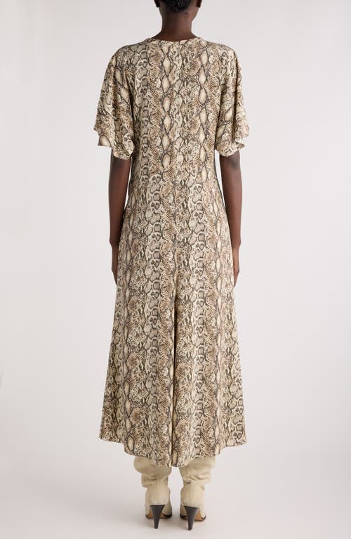 Shop Isabel Marant Keany Snakeskin Print Stretch Silk Dress In Natural
