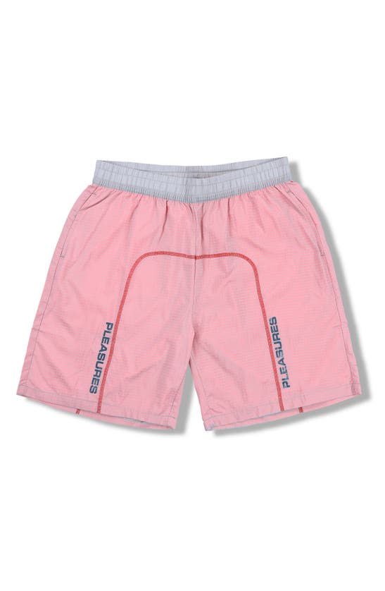 Shop Pleasures Tempo Nylon Ripstop Active Shorts In Pink/grey