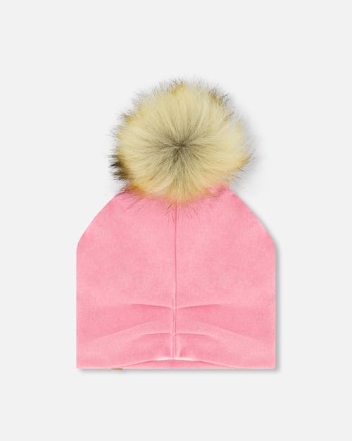 Shop Deux Par Deux Girl's Mid-season Jersey Detachable Pompom Hat Candy Pink In Azalea Pink