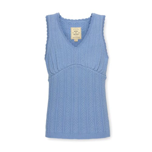 Hope & Henry Womens' Empire Sweater Tank In Cornflower Blue Pointelle