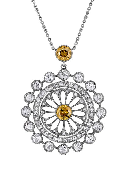 Reconceived Edwardian Filigree Diamond Pendant Necklace in White Gold/Platinum/Diamond