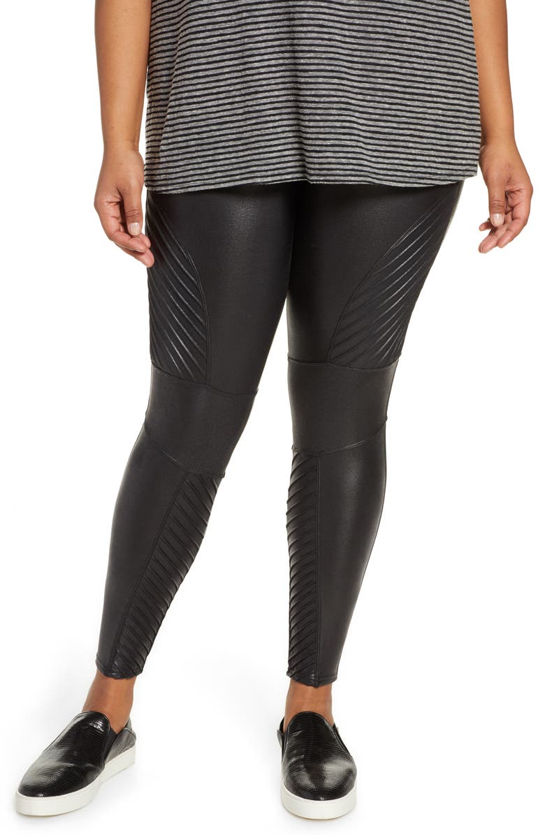 Spanx Petite leather look biker legging with contoured power