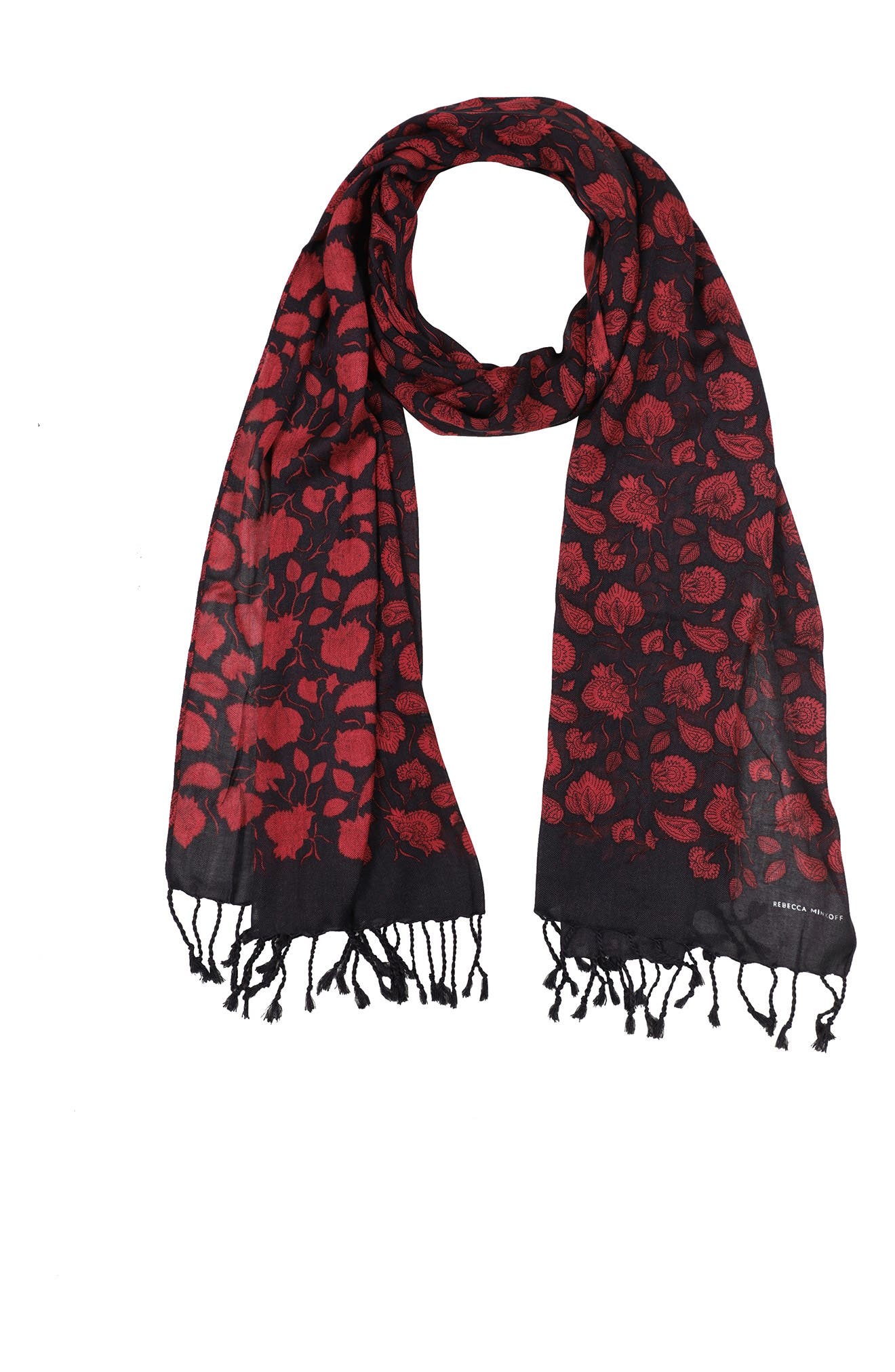Rebecca Minkoff Lotus Paisley Fringe Scarf in Red Dahlia at Nordstrom