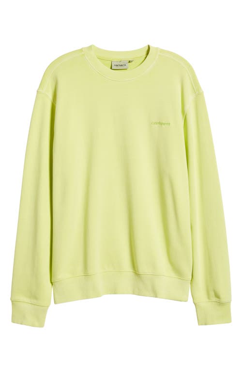 Shop Carhartt Work In Progress Garment Dyed Script Sweatshirt In Arctic Lime Garment Dyed