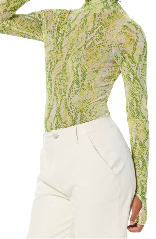 Afrm Zadie Mesh Turtleneck Top In Lime Snake