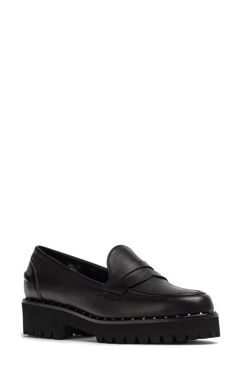 Faux Fur Lined Penny Loafer in Black Tumble Leather