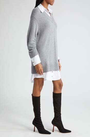 Embroidered Collar Santina Long Sleeve Sweater Shirtdress