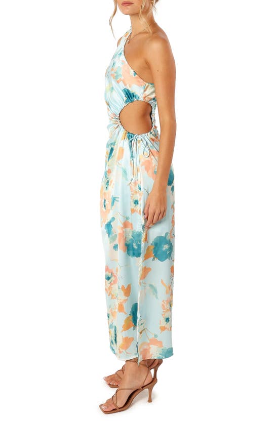 Shop Petal And Pup Petal & Pup Leighton Floral Print Asymmetric Cutout Dress In Light Blue