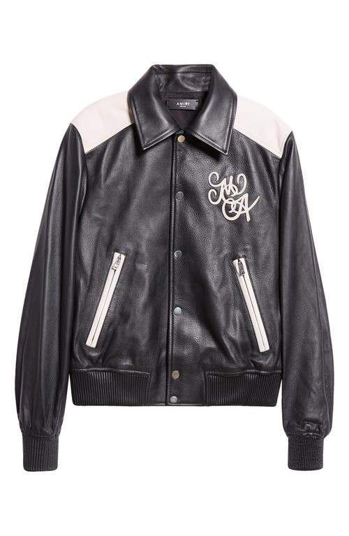 Shop Amiri Logo Patch Colorblock Leather Bomber Jacket In Black