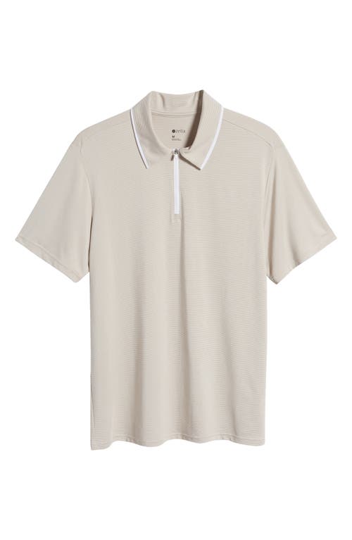 Shop Zella Tipped Stripe Polo Shirt In Pebble