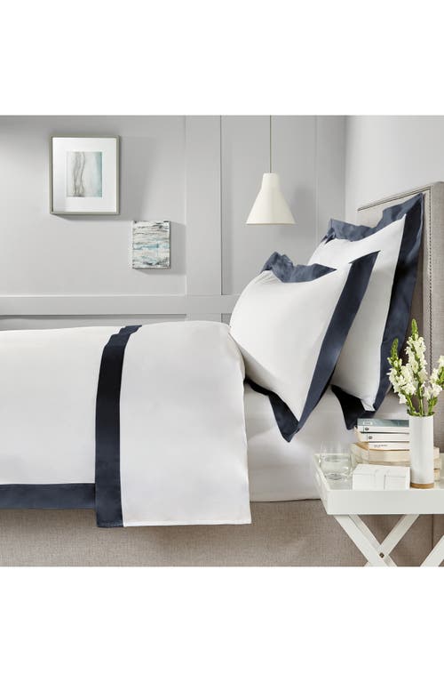 The White Company Camborne 400 Thread Count Flat Sheet in White/Navy at Nordstrom, Size Queen