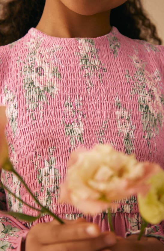 Shop Laura Ashley Kids' Smocked Long Sleeve Midi Dress In Pink Floral