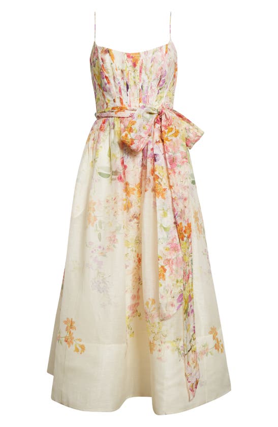 Shop Zimmermann Natura Floral Linen & Silk Organza Corset Midi Dress In Kaleidoscope Garden