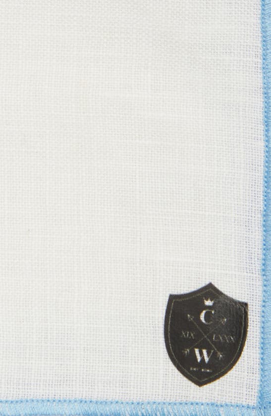 Shop Clifton Wilson White Linen Pocket Square With Light Blue Trim