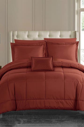 Chic Home Bedding Joshuah Stitched Solid Color Design Bed In A Bag Twin Comforter Set Brick Hautelook