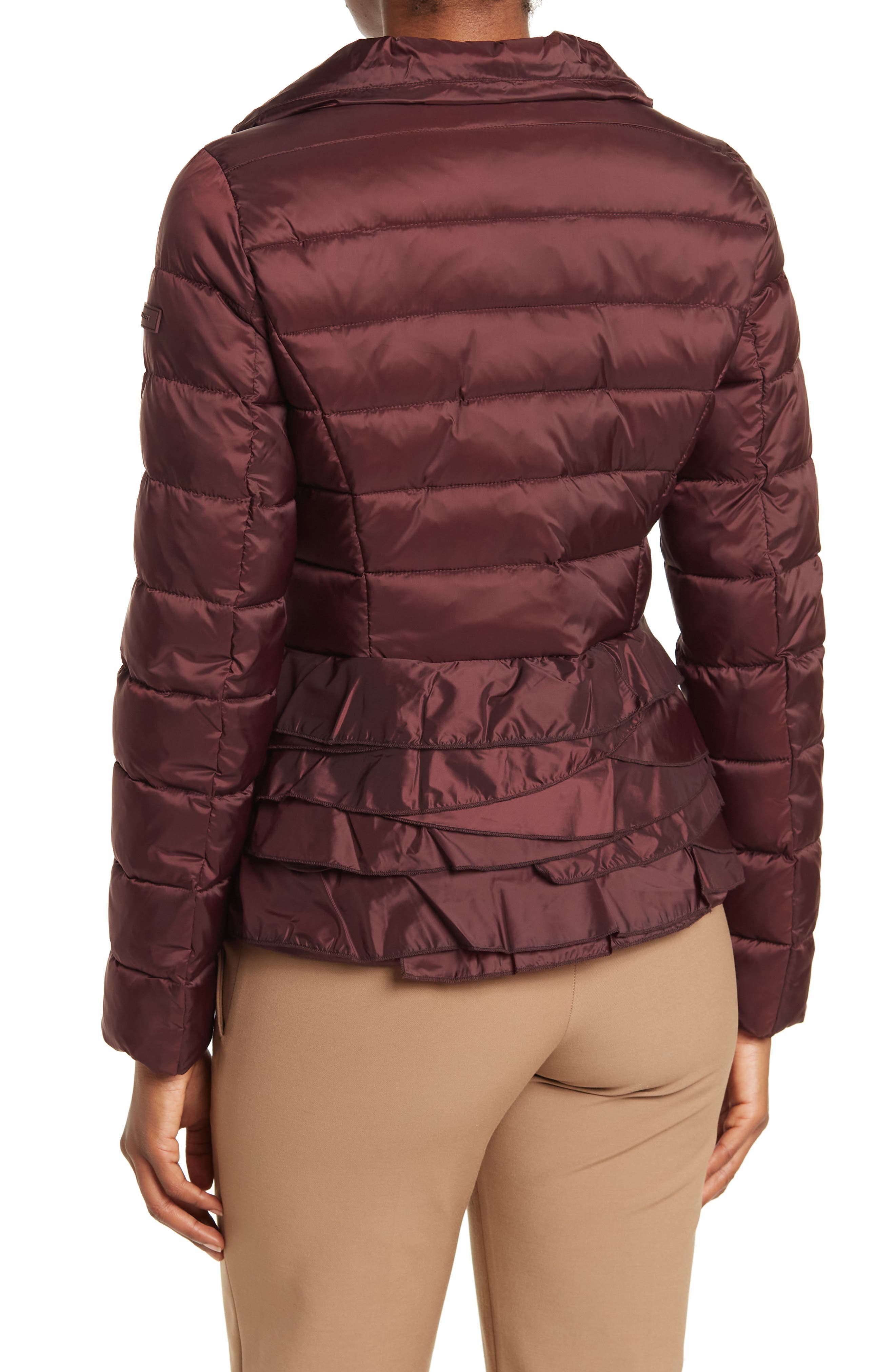 zoey ruffle hem puffer jacket tahari