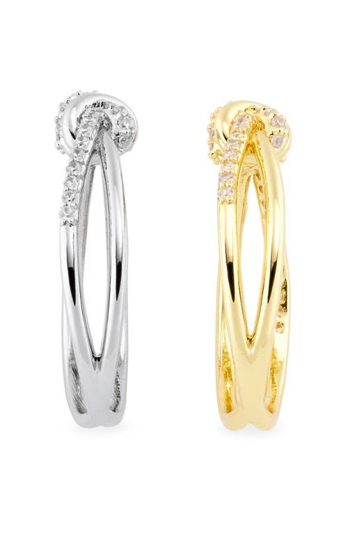 Covet Set Of Two Stackable Knot Ring Set In Gold Rhodium