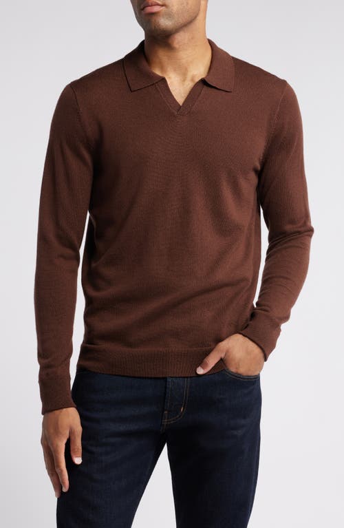 Shop Nordstrom Johnny Collar Long Sleeve Merino Wool Sweater In Brown Bitter