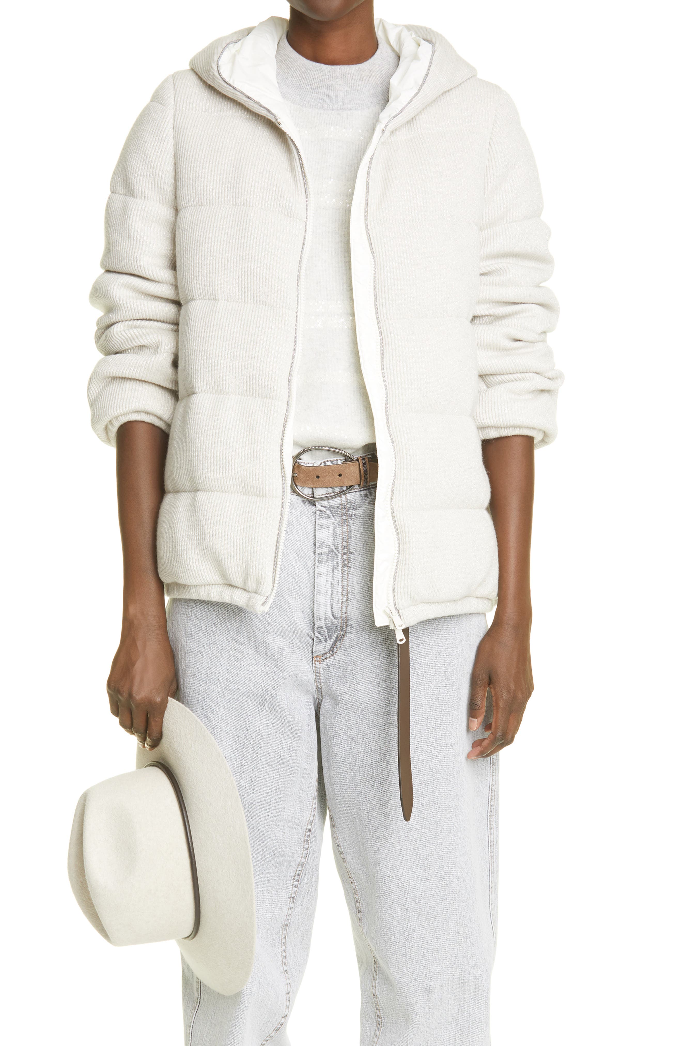 Brunello Cucinelli Shearling Zip-Front Hooded Poncho