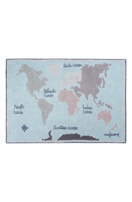 Shop Lorena Canals Vintage Map Washable Recycled Cotton Blend Rug In Blue
