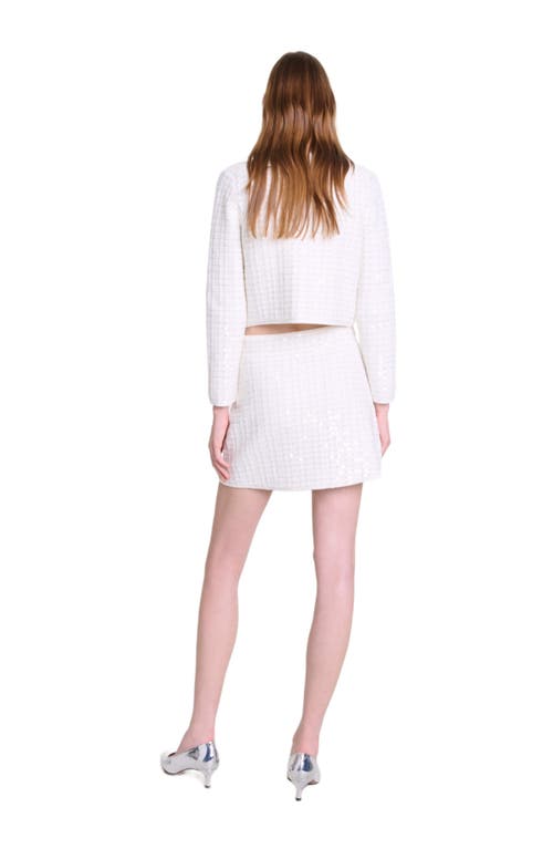 Shop Maje Short Sequinned Knit Skirt In Off White