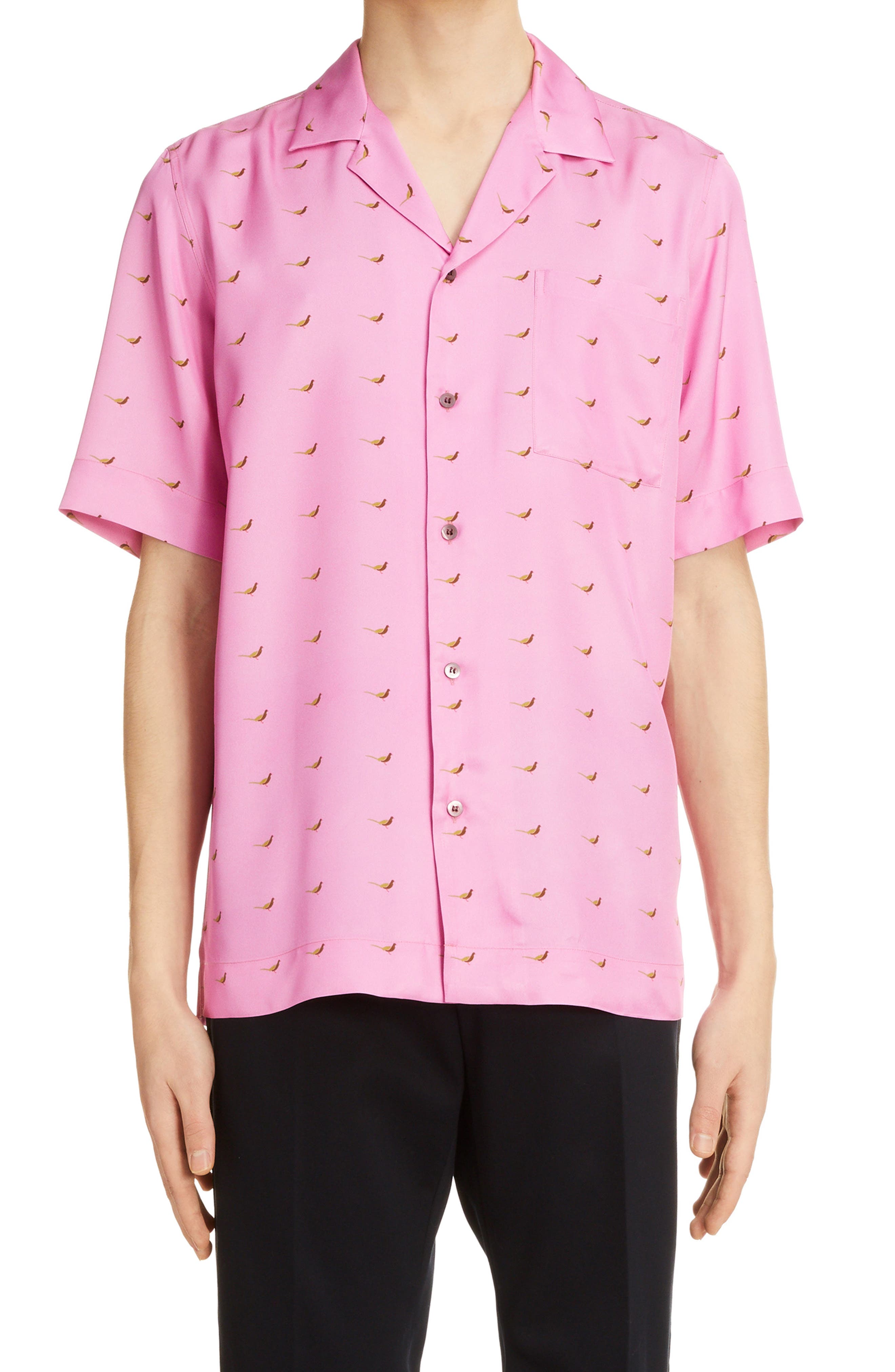 Dries Van Noten Pink Viscose Printed Short Sleeve Shirt | Smart Closet