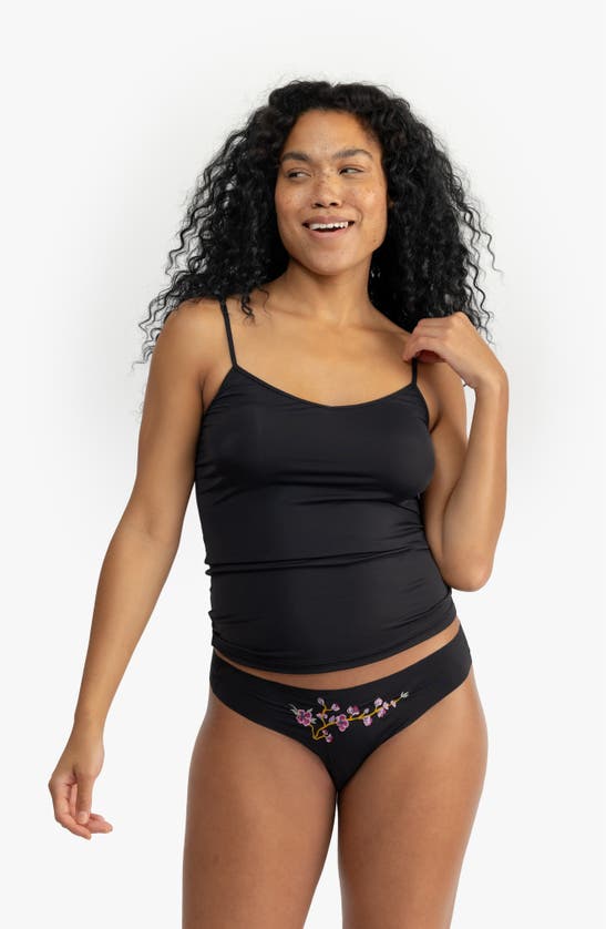 Uwila Warrior Better Briefs Embroidered Thong In Tap Shoe Black