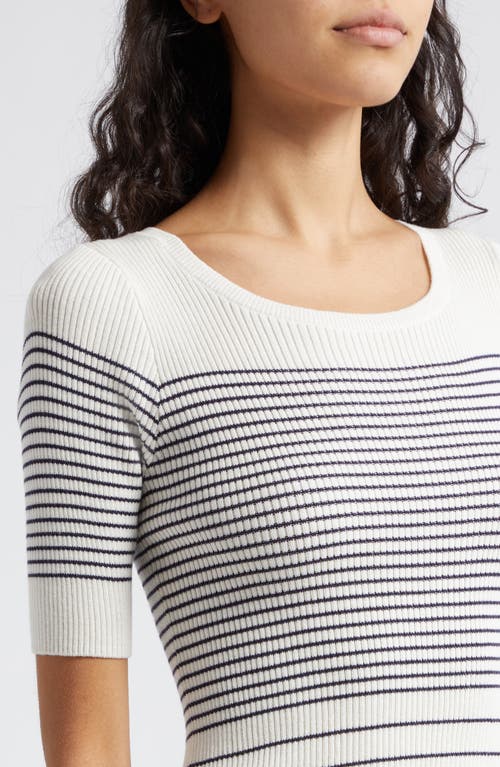 Shop Atm Anthony Thomas Melillo Stripe Cotton & Silk Sweater In Chalk/ink