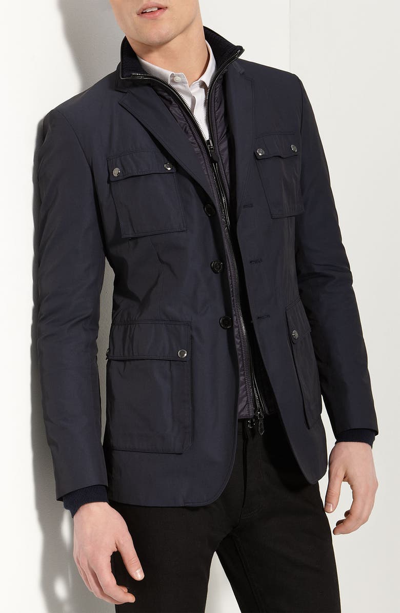 Burberry London Trim Fit Nylon Jacket Burberry nylon jacket with check trim