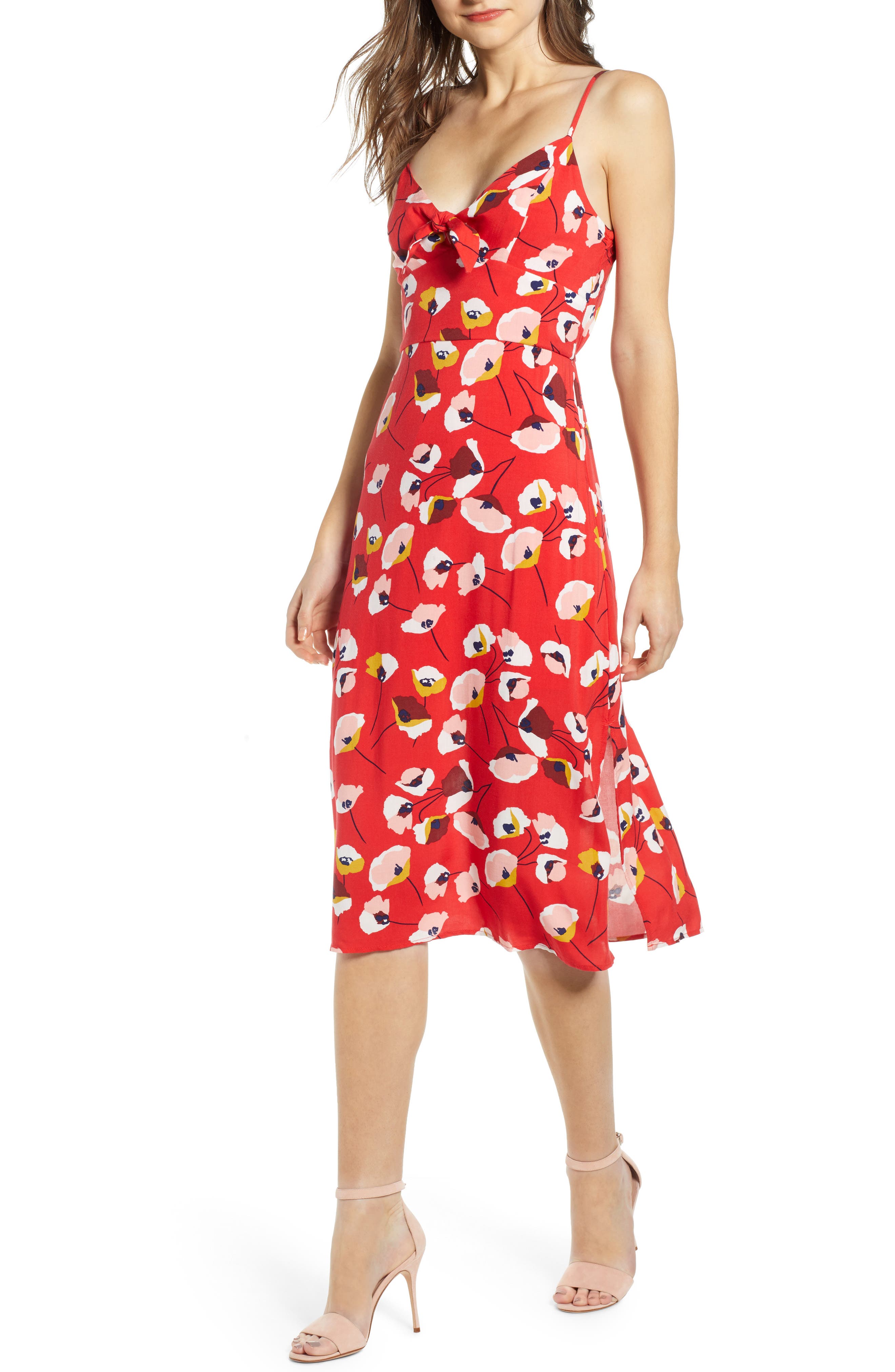 Row A Tie Front Midi Dress, Red
