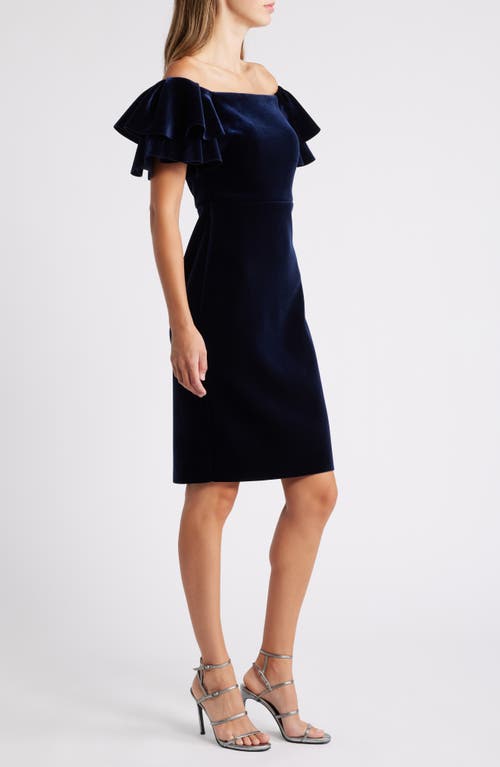 Shop Eliza J Off The Shoulder Ruffle Cocktail Dress In Navy