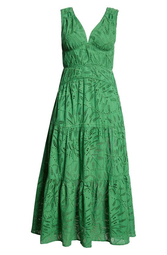 Shop Farm Rio Monstera Corset Tiered Midi Dress In Green
