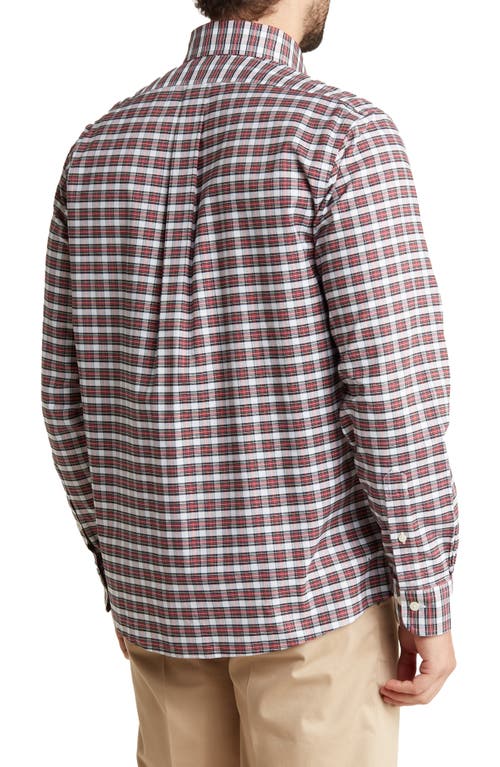Brooks Brothers Regular Fit Tartan Non-iron Oxford Button-down Shirt In White/red Tartan