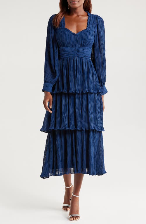 Mila Mae Ruffle Long Sleeve Midi Dress In Navy