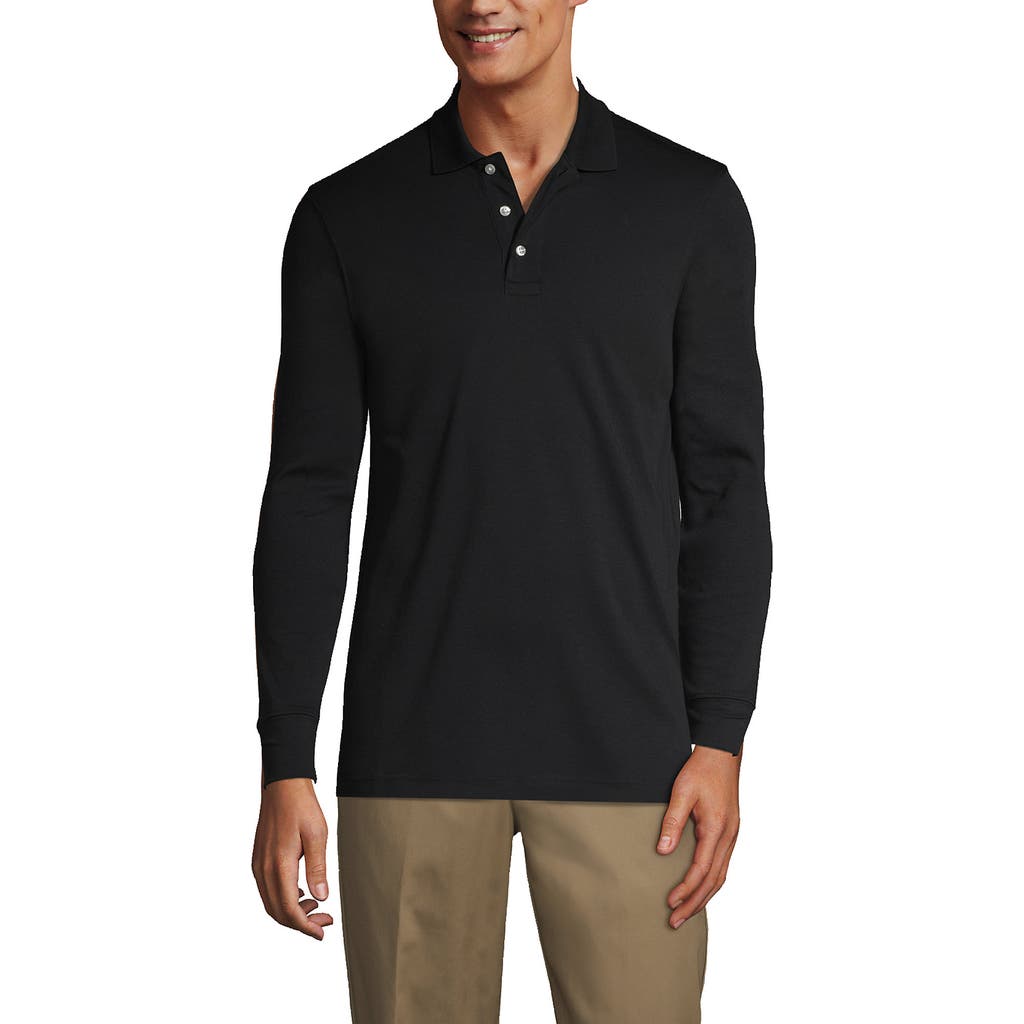 Lands' End School Uniform Long Sleeve Interlock Polo Shirt In Black