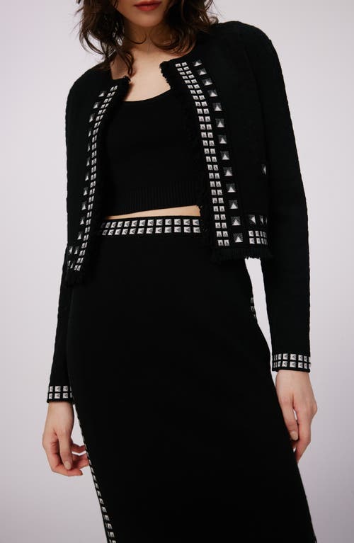 Shop Dvf Brogram Crop Open Front Cardigan In Black/stud