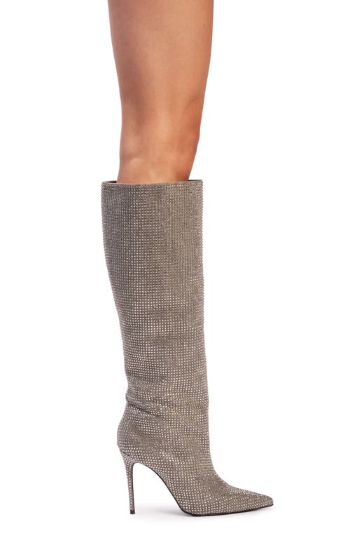 Black Suede Studio Ally Embellished Denim Tall Boot In Taupe Vintage