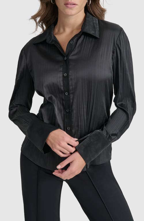 DKNY Plissé Satin Shirt in Black 