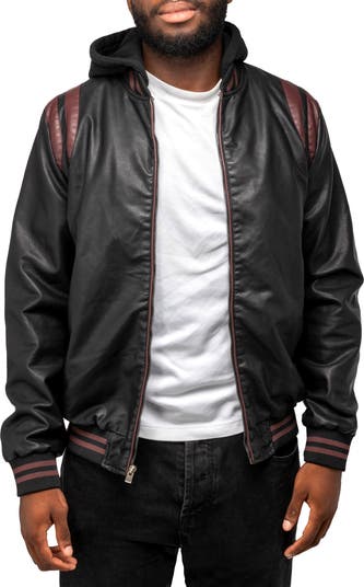 Faux leather hot sale hooded moto jacket