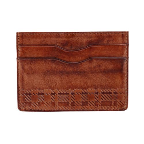 Shop Trafalgar Caelen Plaid Embossed Rfid Leather Card Case In Cognac