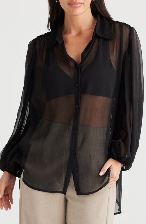 Shop Brave + True Brave+true Eden Lattice Yoke Sheer Button-up Shirt In Black