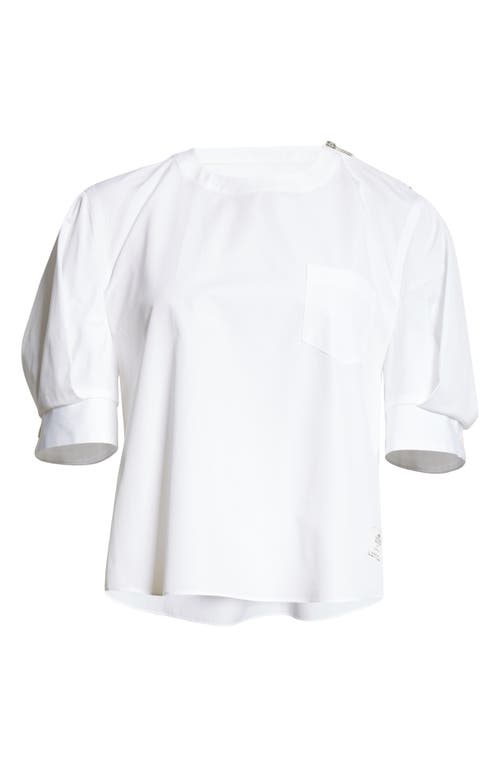 Sacai X Thomas Mason Puff Sleeve Cotton Poplin Top In Off White