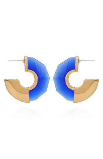 Shop Vince Camuto Clearly Disco Hoop Earrings In Blue/gold Tone