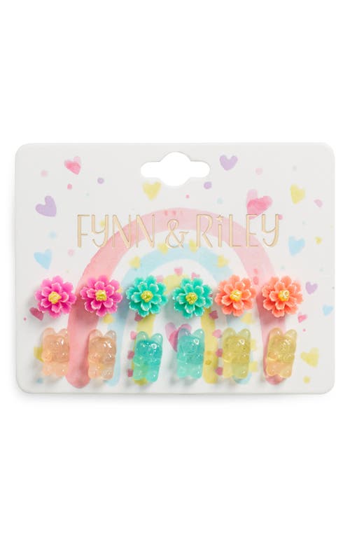 FYNN AND RILEY Kids' Set of 6 Gummy Bear & Flower Earrings in Multi at Nordstrom