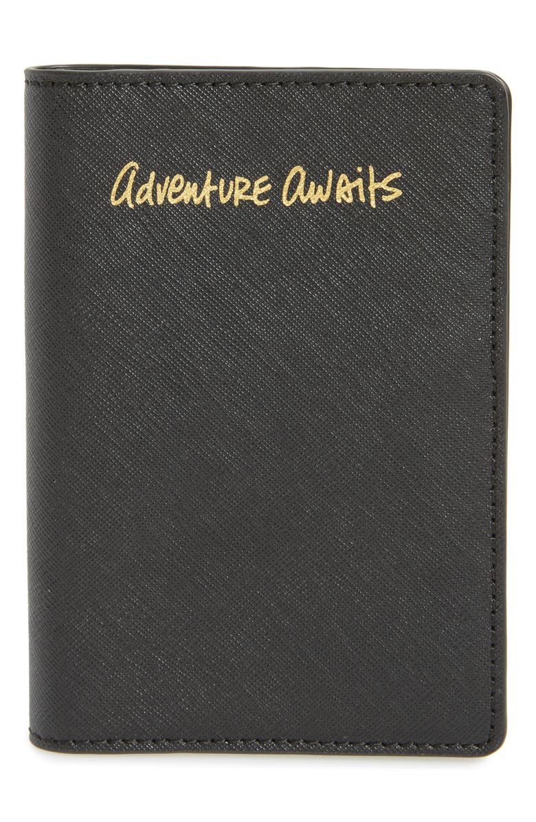 REBECCA MINKOFF Leather Passport Holder, Main, color, Black